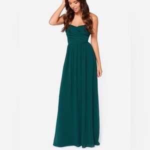 NWT Lulu’s Hunter Green Strapless Maxi Dress Small